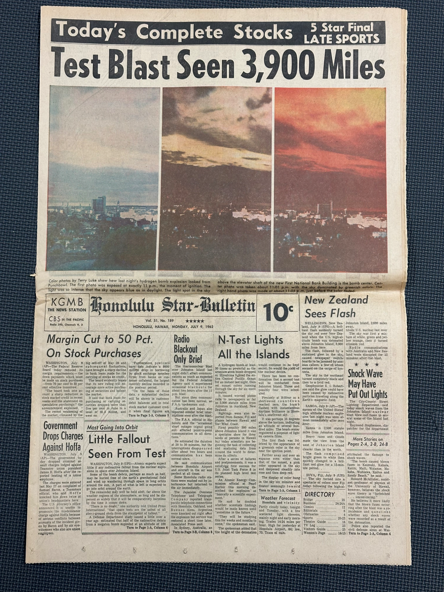 Honolulu Star-Bulletin headline about nuclear test, July 1962